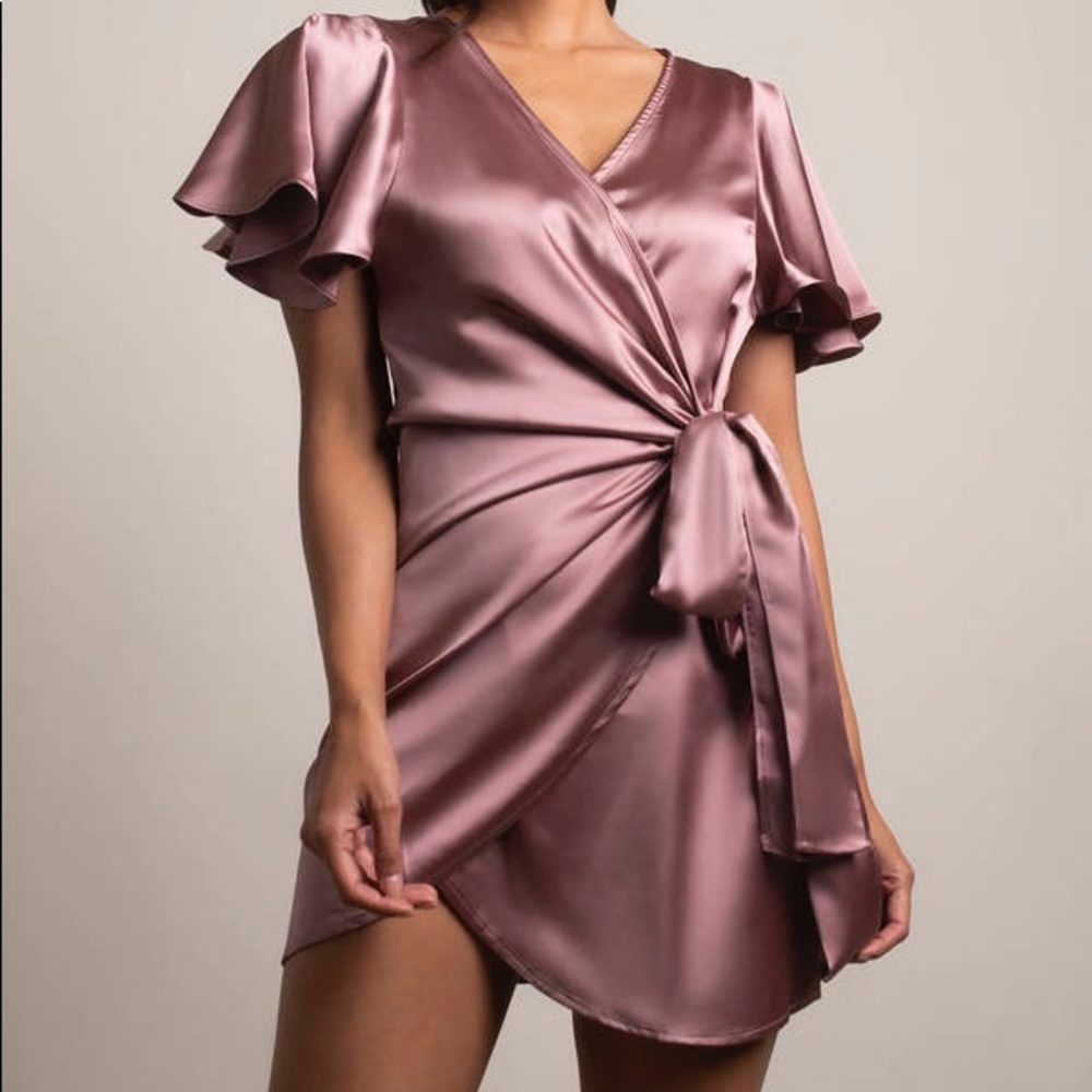 Dress Forum Satin Mauve Wrap Mini Dress